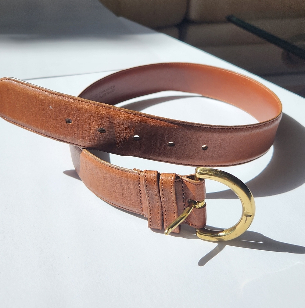 Coach Tan Leather Belt with Gold Buckle